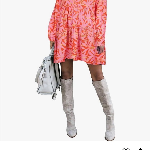 Floral Pink Orange Dress with Pockets - Picture 4 of 4